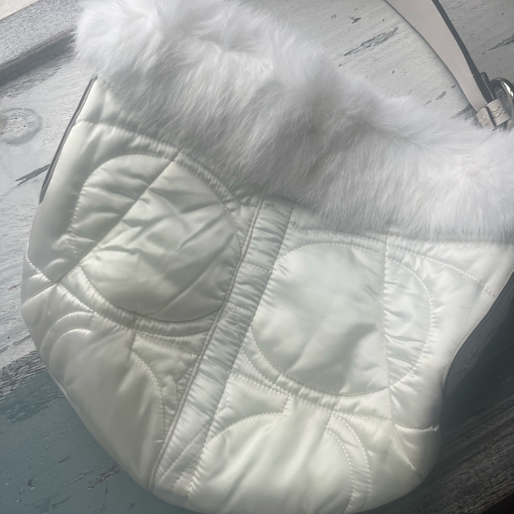 Coach White Fur-Trimmed Shoulder Bag - Picture 2 of 15